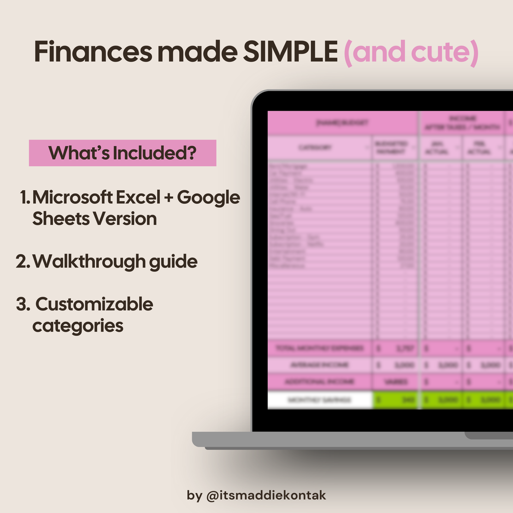 Promotional graphic for financial planning software with a laptop displaying a spreadsheet for the brand 'frugaliche'.