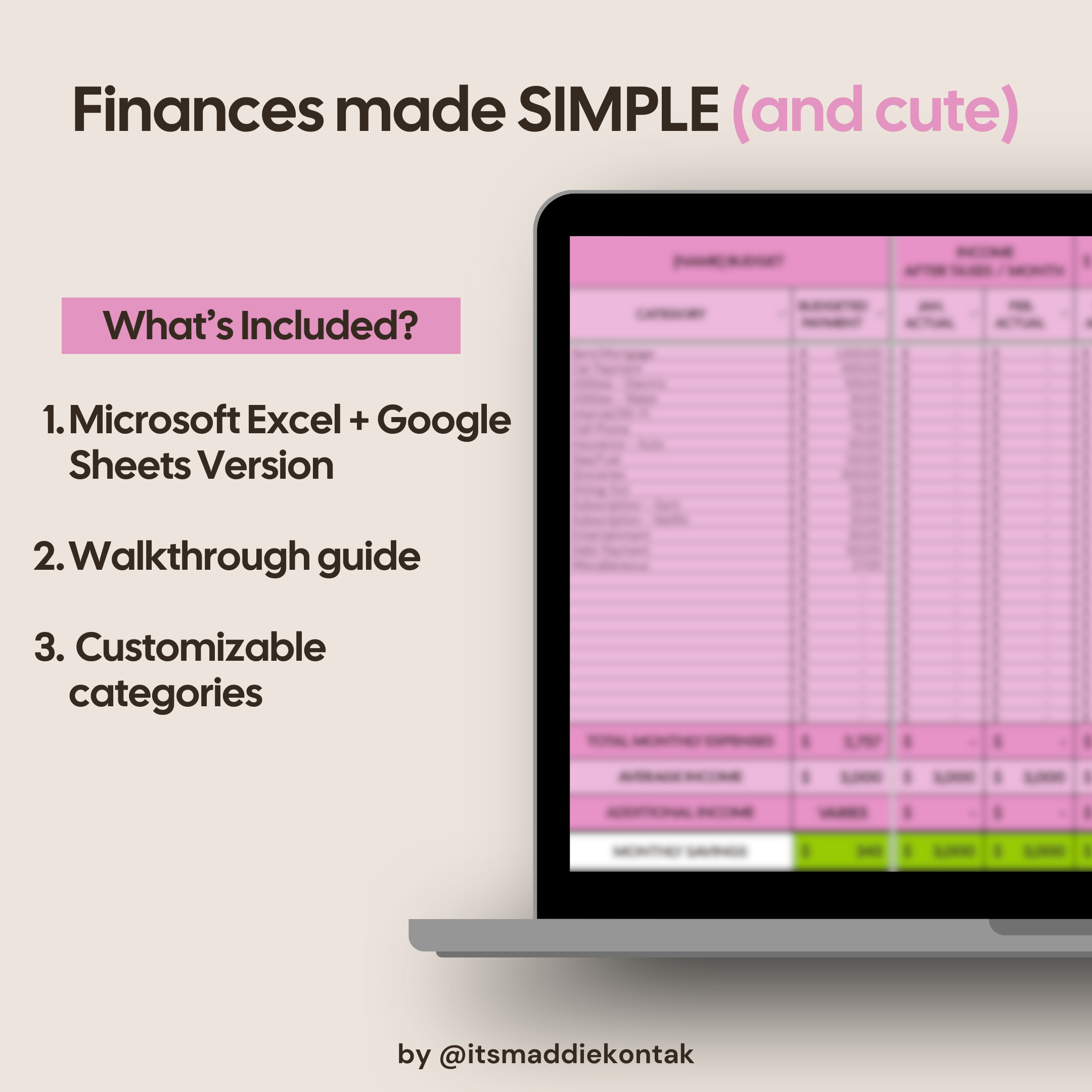 Promotional graphic for financial planning software with a laptop displaying a spreadsheet for the brand 'frugaliche'.